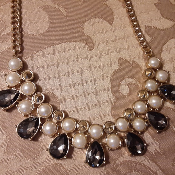 Jewelry - Smoky Blue & Faux Pearl Statement Necklace